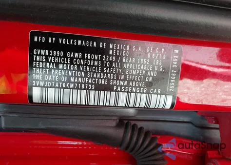 2019 Volkswagen Beetle 2.0T Se from USA, damaged, VIN 3VWJD7AT6KM718739